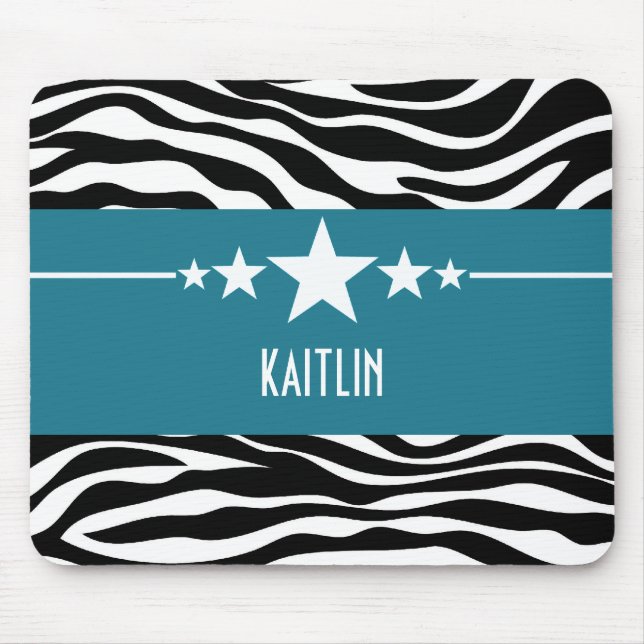 Blue Sassy Star Zebra Mousepad Musmatta (Framsidan)