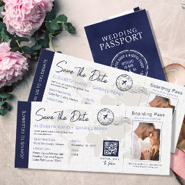 Blue Save the Date Destination Wedding QR-kod Inbjudningar