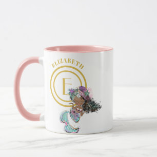 Blue Scales Monogram, svart Sjöjungfru, med namn Mugg