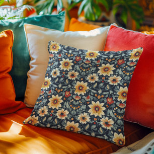Blue Scandinavian Blommigt Kudde
