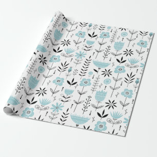 Blue Scandinavian Blommönster Presentpapper