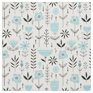 Blue Scandinavian Blommönster Tyg