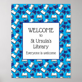 Blue School Bokar Välkommen till Bibliotek Poster
