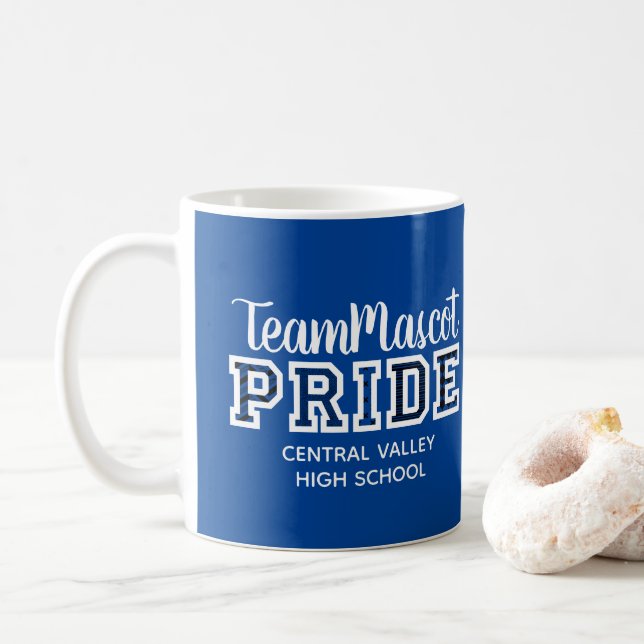 Blue School Pride Mascot Namn Coffee Mugg (Med munk)