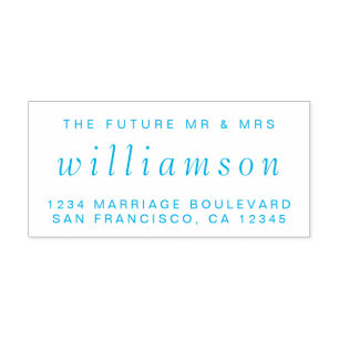 Blue Script Future Mr. Mrs Bröllop Returadress Självfärgande Stämpel