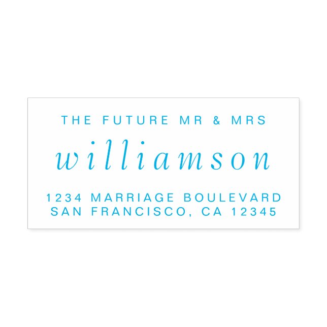 Blue Script Future Mr. Mrs Bröllop Returadress Självfärgande Stämpel (Design)