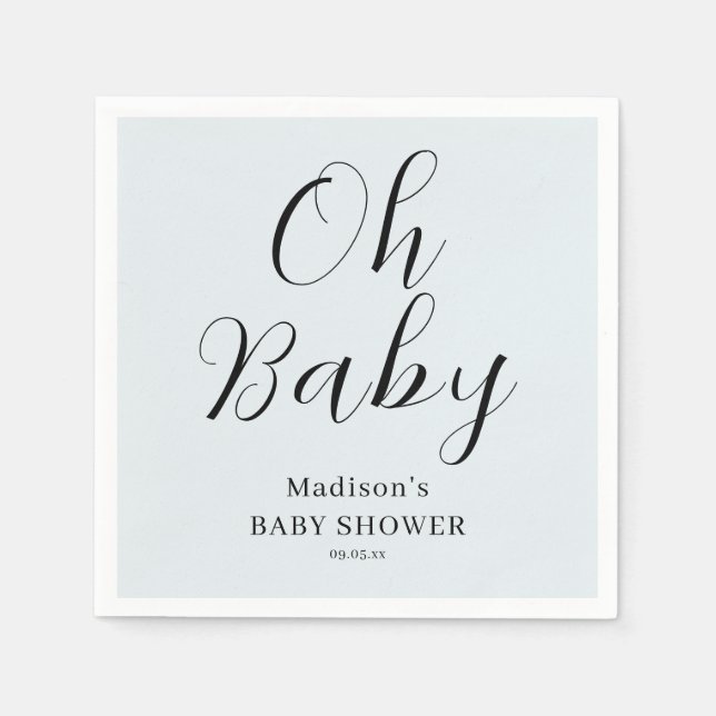 Blue Script Oh Baby Shower Napkins Pappersservett (Framsidan)