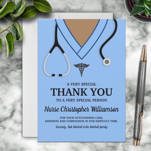 Blue Scrubs Nurse Thank You Card Tack Kort (Skapare uppladdad)