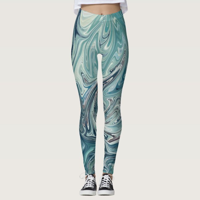 Blue Sea Abstract Painting Leggings (Framsida)
