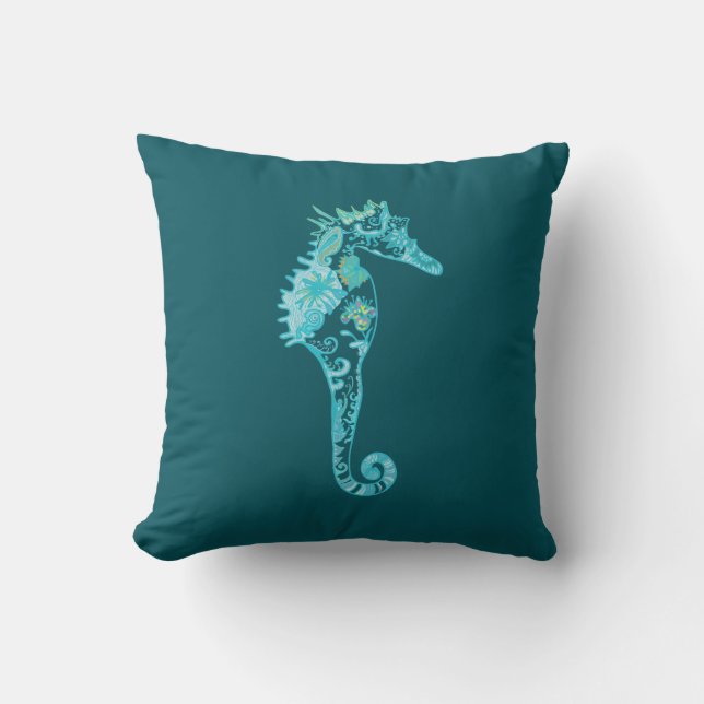 Blue Seahorse Blue Cushion Kudde (Framsida)