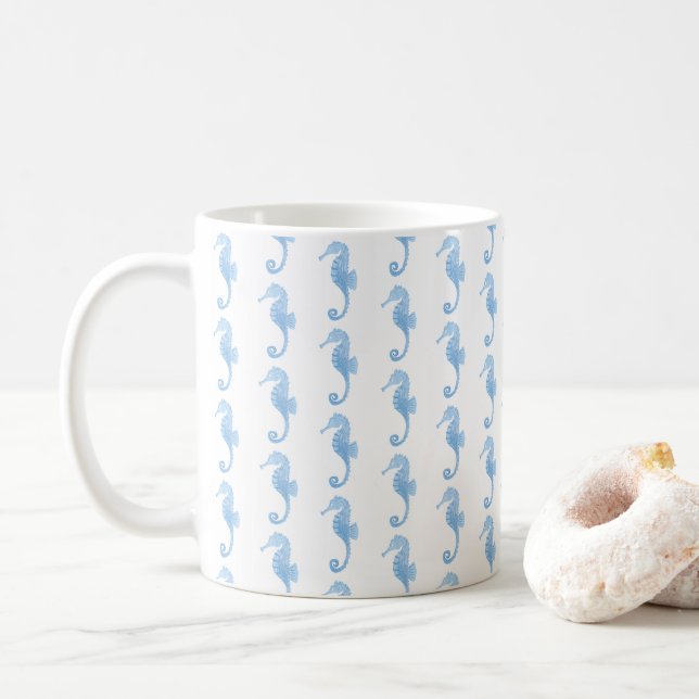 Blue Seahorse Coastal Pattern Mug  Kaffemugg (Med munk)