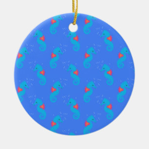 Blue Seahorse Mönster Julgransprydnad Keramik