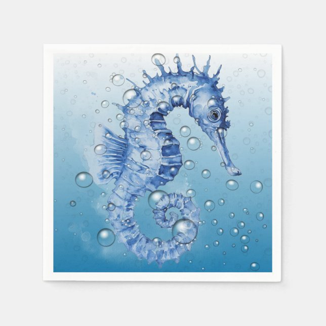 Blue Seahorse Napkins Pappersservett (Framsidan)