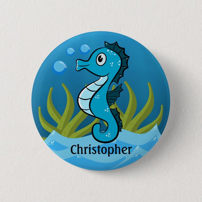 Blue Seahorse Personlig Knapp (Framsida)
