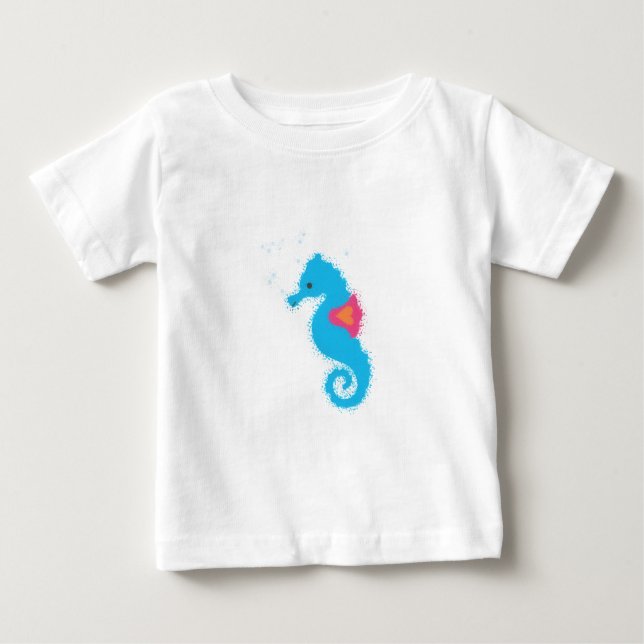 Blue Seahorse Tecknad Tee Shirt (Framsida)