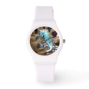 Blue Seahorse White Silicone Watch Armbandsur