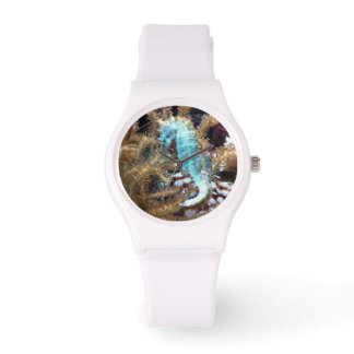 Blue Seahorse White Silicone Watch Armbandsur