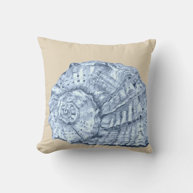 Blue Seashell 3 på Beige Kudde (Framsida)
