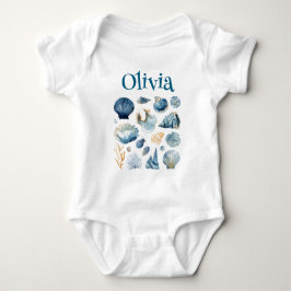 Blue Seashell Baby Bodysuit | Custom Name T Shirt