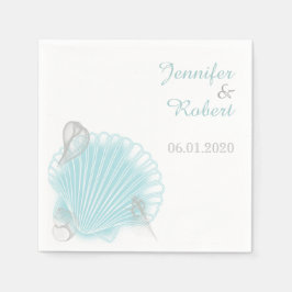Blue Seashell Beach Wedding Napkin Pappersservett