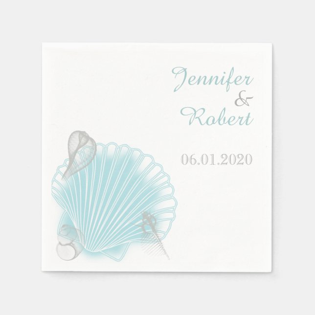 Blue Seashell Beach Wedding Napkin Pappersservett (Framsidan)