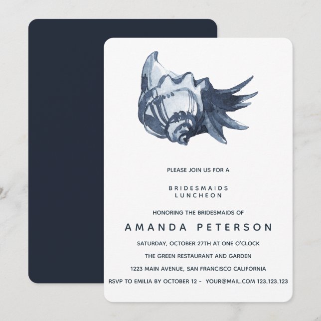 Blue Seashell Bridesmaids Luncheon Bröllop Inbjudningar (Fram/baksida)
