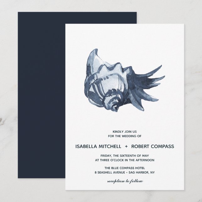 Blue Seashell | Bröllopsinbjudan Inbjudningar (Fram/baksida)