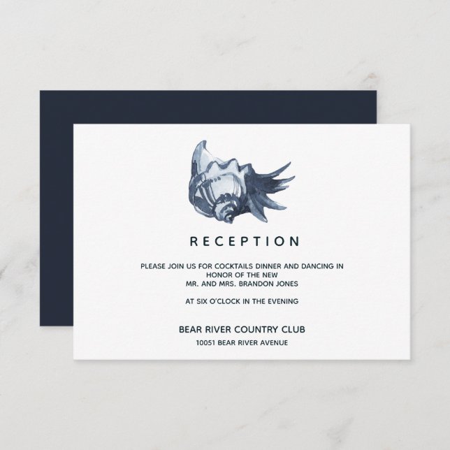 Blue Seashell | Bröllopsmottagning Inbjudningar (Fram/baksida)