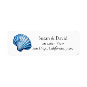 Blue Seashell Coastal Beach Returadress Etikett