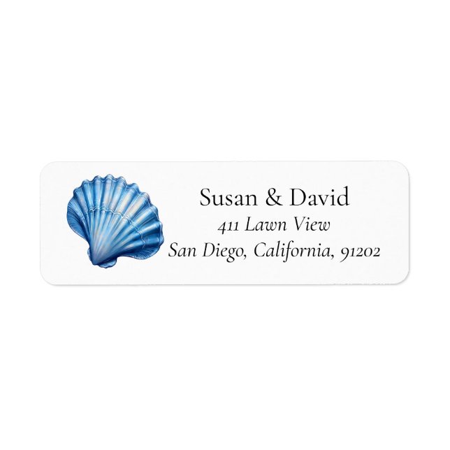 Blue Seashell Coastal Beach Returadress Etikett (Framsidan)