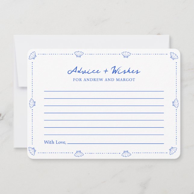 Blue Seashell Coastal Bröllop Advice och Önskemål Anteckningskort (Framsida)