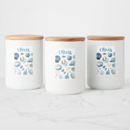 Blue Seashell Food Container Label | Custom Name Mat Etikett