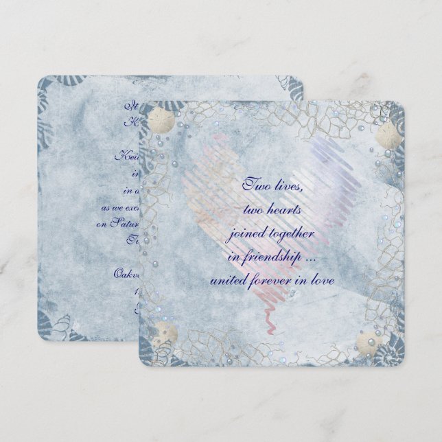 Blue Seashell Gräns med nettning Inbjudningar (Fram/baksida)