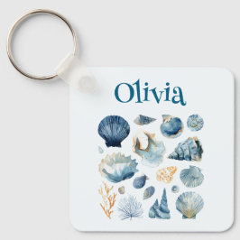 Blue Seashell Keychain | Custom Name Nyckelring