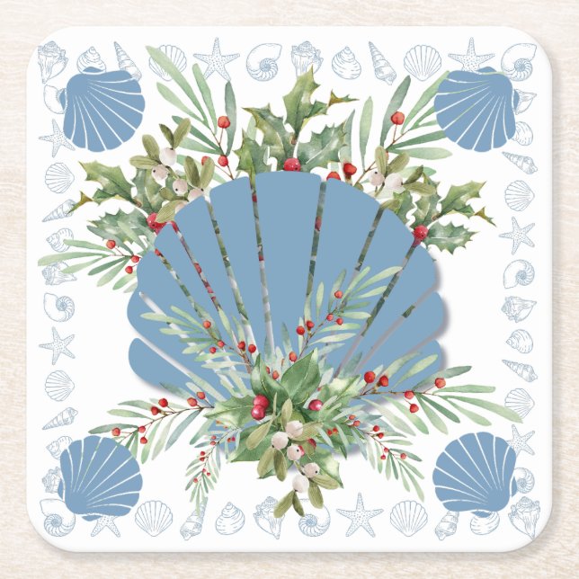 Blue Seashell Kustjul Underlägg Papper Kvadrat (Framsidan)
