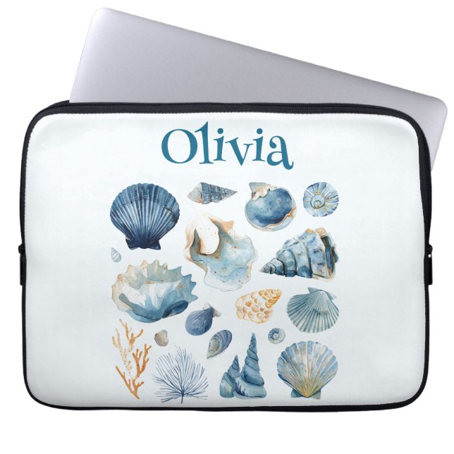 Blue Seashell Laptop Sleeve | Custom Name (Framsidan)