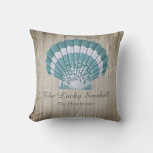 Blue Seashell Monogram Anpassningsbar Nautical Coa Kudde