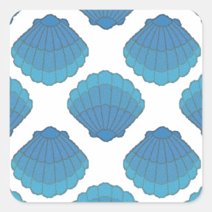 Blue Seashell Mosaic Mönster Fyrkantigt Klistermärke