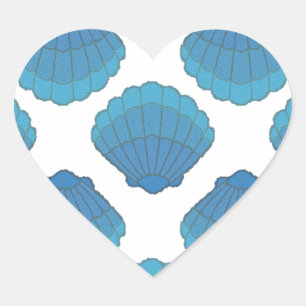 Blue Seashell Mosaic Mönster Hjärtformat Klistermärke