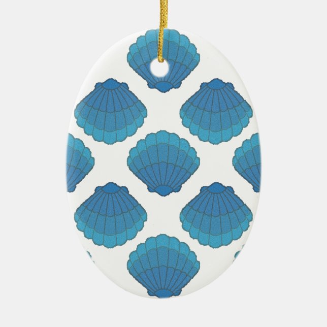 Blue Seashell Mosaic Mönster Julgransprydnad Keramik (Framsidan)