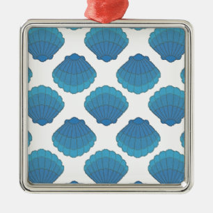 Blue Seashell Mosaic Mönster Julgransprydnad Metall