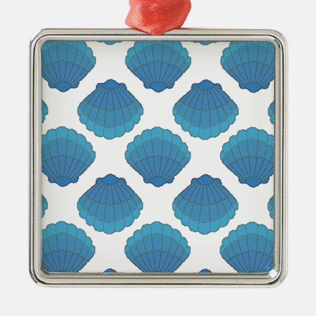 Blue Seashell Mosaic Mönster Julgransprydnad Metall (Framsidan)