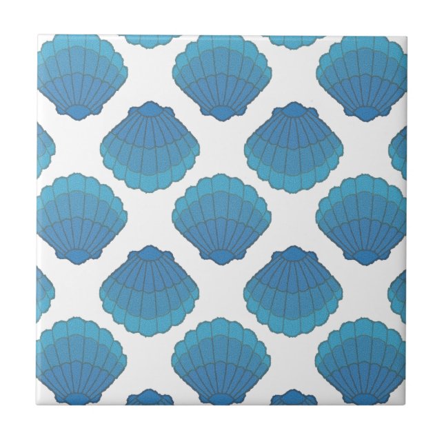 Blue Seashell Mosaic Mönster Kakelplatta (Framsidan)