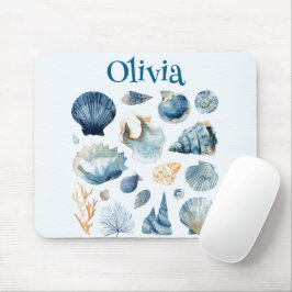 Blue Seashell Mouse Pad | Custom Name Musmatta