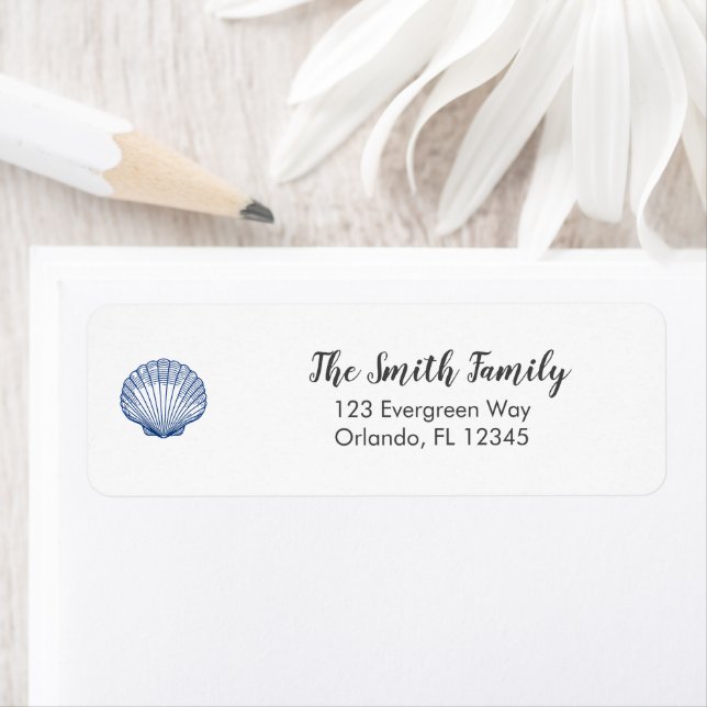 Blue Seashell Ocean Painting Art Adress Returadress Etikett (Insitu)