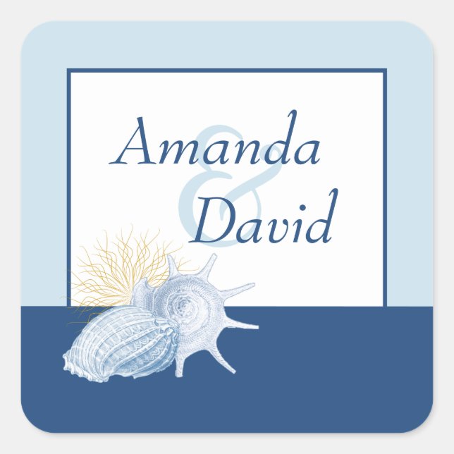 Blue Seashell Pesonalized Stickers Fyrkantigt Klistermärke (Framsida)