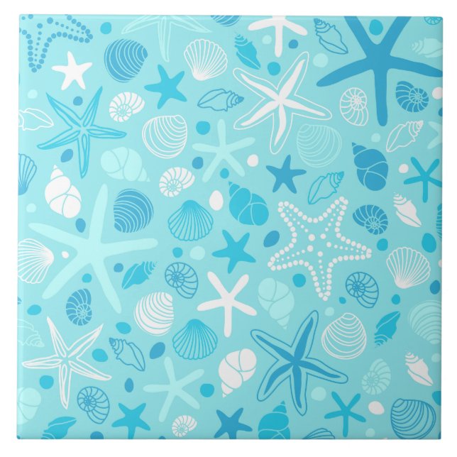 Blue Seashell & Star Bathroom Art Kakelplatta (Framsidan)
