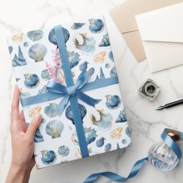 Blue Seashell Summer Wrapping Paper  Presentpapper (Gifting)