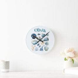Blue Seashell Wall Clock | Custom Name Rund Klocka