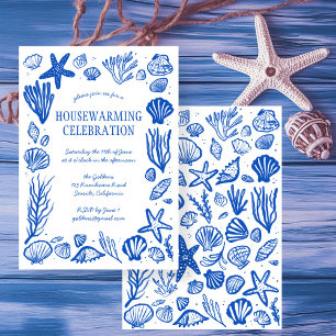 Blue Seashells Anpassningsbar HOUSEWARMING PARTY Inbjudningar